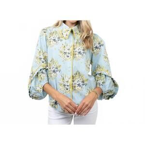 NEW IVY JANE spring bounty shirt in light blue with floral print